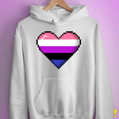 Genderfluid Pride 8-Bit Pixel Heart Hoodie - White